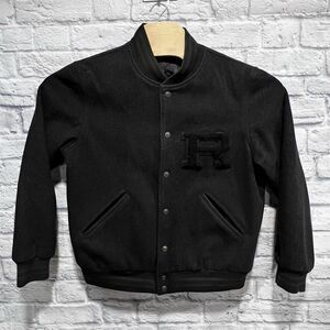 Ralph Polo Ralph Lauren Black Wool Varsity Letterman Full Zip Jacket Size Medium